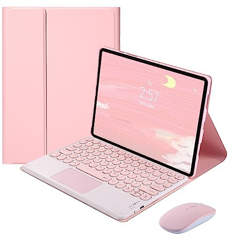 QYiiD Custodia con tastiera touchpad per tablet Xiaomi Pad 6/6 Pro da 11 pollici, custodia con tastiera e mouse touchpad rimovibile senza fili con tasti rotondi, rosa