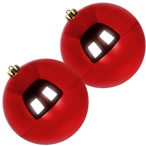 Benjia Weihnachtskugeln Groß Aussen, Dekokugel Wetterfeste Riesen Große Gross XXL Outdoor Draußen Draussen Kunststoff Weihnachtskugel Christbaumkugeln Kugeln Weihnachten (20cm/2STK, Rot)