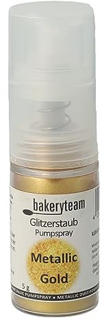 bakeryteam veganes Metallic Dust Gold Pump-Puder ohne Treibmittel für einen gleichmäßigen goldenen Glanz auf allen Backkreationen und anderen Lebensmitteln 5 g