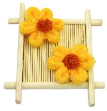 Wambere 10 Stück Blumen Patches Gestrickte Blümchen Gestickte Applikationen zum Aufnähen für DIY-Handyhüllen-Zubehör zum Aufhängen als Ornament,Kleidung T-Shirt Rucksack Hoodies Schuhe,Gelb