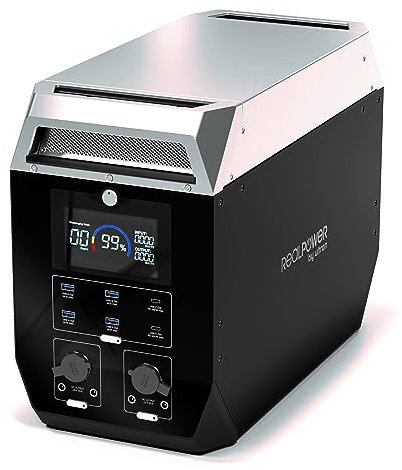 RealPower PS-2000C Powerstation, 620.000mAh/ 1.984 Wh externer mobiler Stromspeicher mit 2.000W Leistung und 4.000W Peak, 2 USB C Ports, 6 USB A Ports, KFZ Stecker, 3 Schuko-Steckdosen und LED Lampe