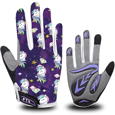 Gants Velo Enfant Cyclisme Junior Running VTT Moto Plein Doigt Poignée Paire, Gant Bicyclette Escalade Randonnée Skateboard Gel Résistant à l'abrasion Antideparant Mitaines Outdoor (S, Pourpre)