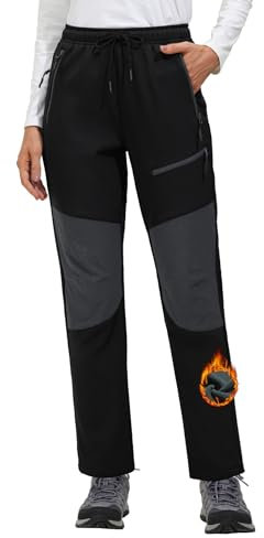 VILIGO Damen Skihose Outdoorhose Wasserdicht Winddichte Softshellhose Warme Gefütterte Trekkinghose Atmungsaktive Schnelltrocknende Thermohose Wanderhose Winter Ski Pants Cargohose mit Taschen