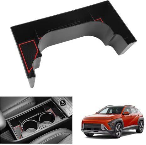 GAFAT Hyunda-i Kona SX2 2024 2025(Elektronische Automatikgetriebe)[Benzin] Mittelkonsole Aufbewahrungsbox, Organizer Tray Neben dem Becherhalter, Kompatibel mit Hyundai Kona 2024 Zubehör (Rot)
