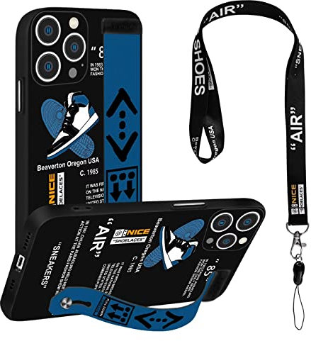 STORYBOX for iPhone 15 Pro Max Cool Wristband Case for Boys,Sports Shoes Brand Style Designer Kickstand and Trendy Off Black White Pattern,Shockproof Protective Case