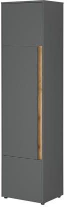 Lomadox Vitrinenschrank Stauraumschrank, Türen beidseitig montierbar, anthrazit mit Eiche, B/H/T ca. 50/200/40 cm