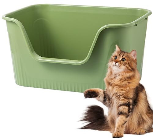 Vealind Bac à litière pour Chat avec côtés Hauts et entrée Basse, 100% étanche, Anti-éclaboussures (Vert)