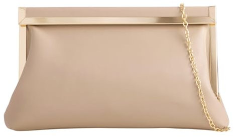 UShopUK Elegante pochette in finta pelle da sposa, ballo di fine anno, matrimonio, sera, festa, borsa a tracolla, Nude, medium