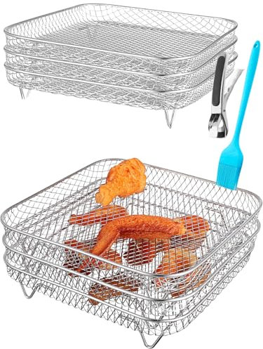 Three Stackable Dehydrator Racks for Ninja, Instant Pot Vortex, COSORI, CHEFMAN, Gowise, Ultrean, Gourmia - 304 Stainless Steel Grill Rack Fits 4.2-5.8 Air Fryer