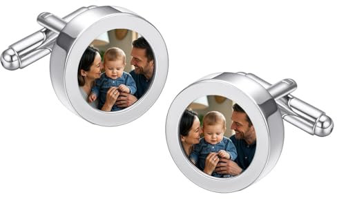 RunootPR DIY Manschettenknöpfe mit Foto Silber Personalisiert Manchettenknoepfe Herren Hemd Hochzeit Business Tanzparty Herrenschmuck mit Geschenkbox