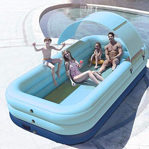 NOALED Piscina Completamente Automatica, Piscina per Bambini autogonfiabile Senza Fili, Piscina con ombrellone-Blu_2,6 Metri 3 Piani