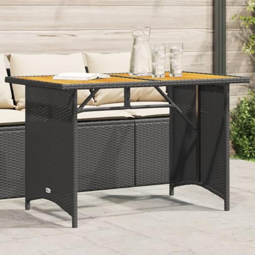 Homgoday Gartentisch mit Holzplatte Schwarz 110x68x70 cm Poly Rattan Balkontisch Garten Esstisch Terrassentisch Gartenmöbel Tisch für Garten Balkon Terrasse