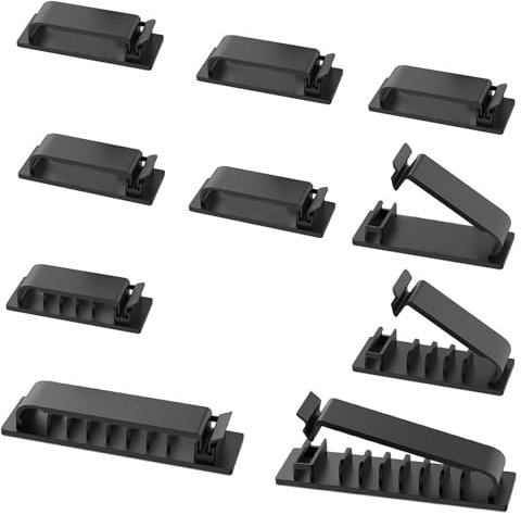 shinfly 10 Stück Kabelmanagement Selbstklebende Schwarz, Kabelhalter Selbstklebend, Kabelclips Selbstklebend Kabelklemmen, Kabel Organizer für Schreibtisch, Heim, Büro, TV, PC, Laptop