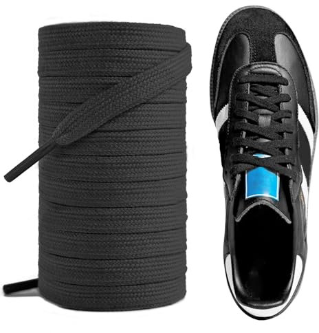 UamGlsob 8mm Breite, Strapazierfähige Baumwoll Dicke Flach Schnürsenkel für Adidas Samba Sport und Freizeitschuhe, Komfort und Baggy Stil (Black, 63/160cm)