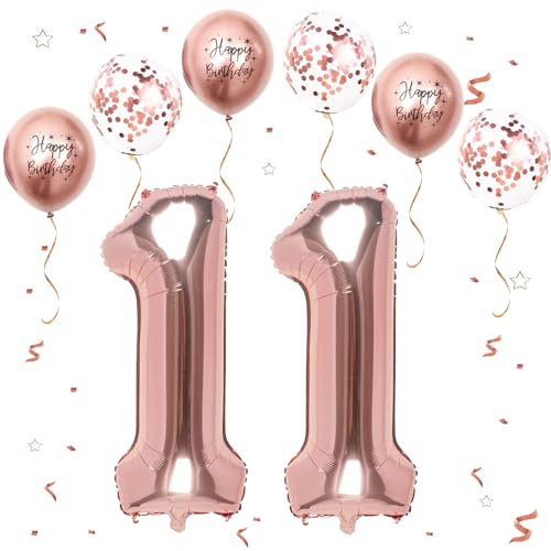 VUCDXOP Roségold Luftballon 11, XXL Riesige Geburtstag Ballon 11, 40 - 111cm Ballon Zahl Deko Folienballon Zahlen 1, Geburtstagsdeko Jubiläum Party Deko, Fliegt mit Helium (Nummer 11)