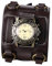 JewelryWe Herrenuhr Steampunk Echtleder Uhr: Vintage Punk Analog Quarz Armbanduhr Herren Braun Breit Lederarmband Biker Sport Lässige Uhr für Männer Halloween Party