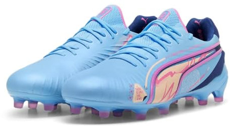PUMA King Ultimate Launch Firm Ground - Scarpe da calcio da uomo, Blu e rosa, 41 EU