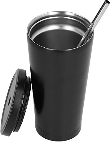 Aladeno Insulated Tumbler with Lid and Straw, Stainless Steel Water Cup, Leak Proof and Spill Proof Design, Double Wall Thermal Cup for Hot and Cold Beverages (Black)