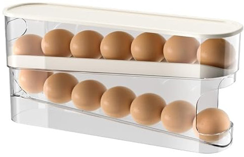 JOAAZAR Eierhalter Kühlschrank, 2 Schichten Eierspender Kühlschrank, 2 Layers Rolling Egg Dispenser, Egg Organiser, Stackable Egg Storage Box, Platzsparende Eierbehälter für Kühlschrank