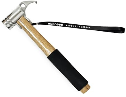 Camping-Hammer für Zelt, Stahlkopf mit Massivholzgriff und gepolstertem Griff, Zeltpfahl, Hammer und Abzieher mit Sicherheitsgurt, robuster Hammer für Heringe (Stahlguss)
