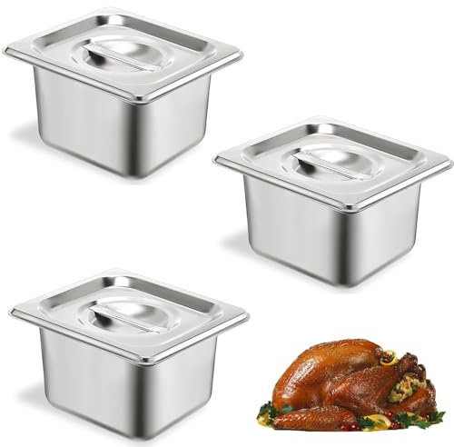 ORFCP 3 Piezas Recipientes Gastro con Tapa, Recipientes de Acero Inoxidable con Tapa, Recipientes Para Alimentos Acero Inoxidable, Almacenamiento de Alimento, 17,5 x 16,2 x 10 cm