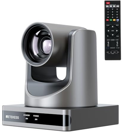 Retekess TC202 1080p Webcam, PTZ Conference Room Webcam, Dual Zoom Lens - 12x Optical Zoom, 16x Digital Zoom, AI Autofocus and Tracking, Works with Zoom, Skype, OBS, for Conferences, Church
