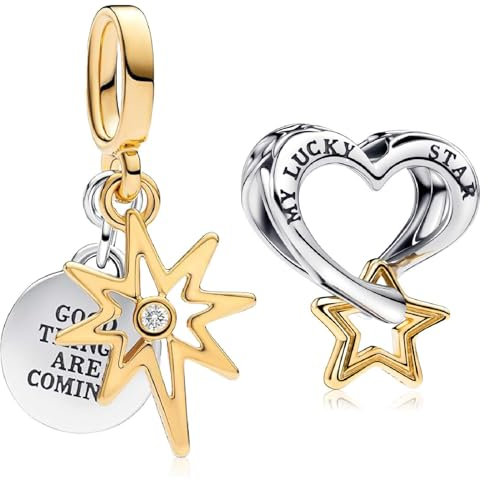 MSPOVOF Polarstern & Lucky Star Charm S925 Sterling Silber Charms Perle für Armbänder und Halsketten für Weihnachten Geburtstag Frauen Schmuck Geschenk