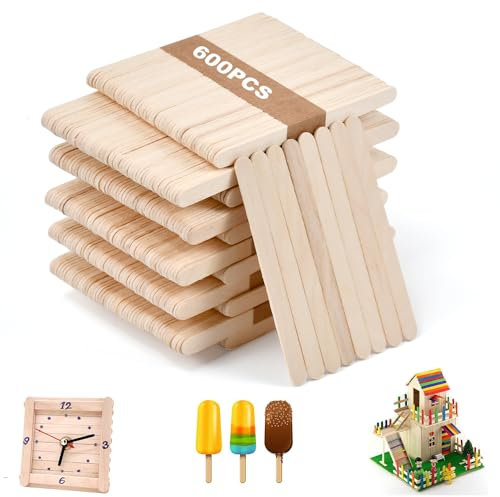 LYTIVAGEN 600 Stück Holzstiele Holzstäbchen zum basteln Holzspatel Eisstäbchen Eisstiele Popsicle Sticks Holz Btelstäbchen für DIY Popsicle, Holz Handwerk, 114x10x2mm