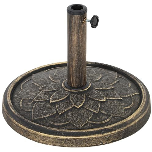 Outsunny 12kg Resin Garden Parasol Base, Round Umbrella Base, Heavy Duty Sun Umbrella Base for 32, 38, 48 mm Umbrella Poles for Deck Poolside, Bronze Tone