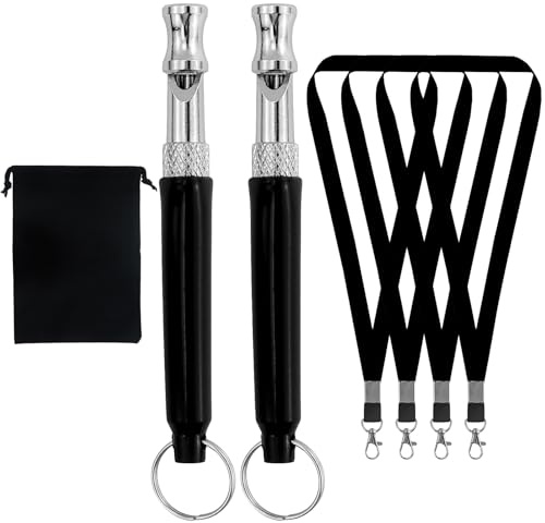 2 silbatos reutilizables para perros, silbato perros, silbato de entrenamiento de alta frecuencia ajustable, con 4 correas de nailon, 1 bolsa de terciopelo para pastor, perro deportivo