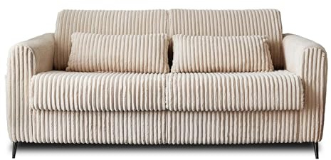 Lisa Design Owen - 3-Sitzer Sofa Schlaffunktion - täglicher Schlaf - 12 cm Matratze - aus cordsamt Beige