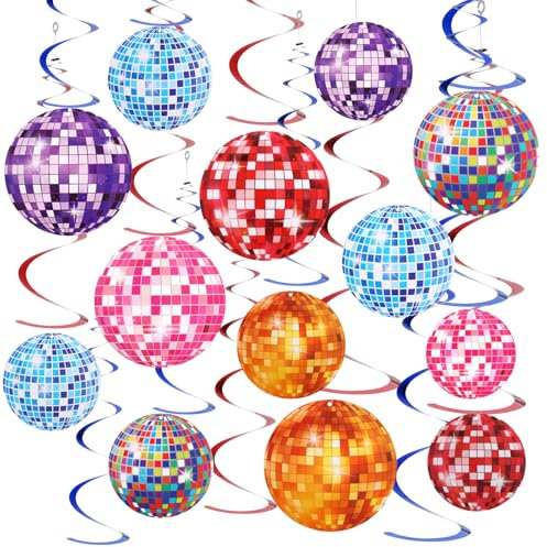 Apausvcm 18 Stück Discokugel Party Luftschlangen,Disco Deko Girlande,Discokugel Hängende Spiralen,Discokugel Party Deko Wirbel Decken Deko Hängend,für 70er 80er 90er Jahre Thema Party Dekorationen