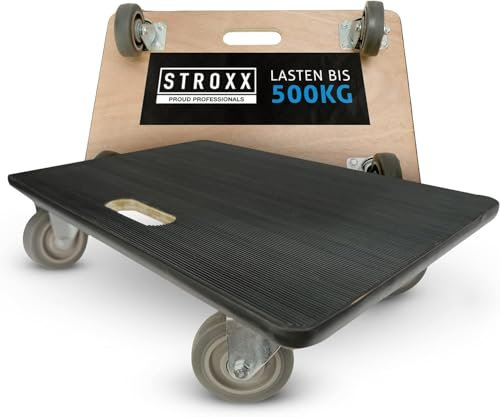 STROXX – 2X Transportroller mit 1000KG (500kg pro Roller) Traglast (600 x 500 x 145mm) – Rollbrett mit rutschfestem Gummibelag – Möbelroller für Umzug & sperrige Gegenstände