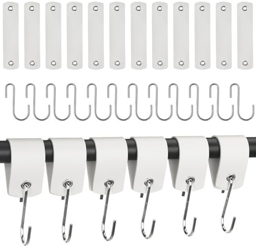 GGXZHT S Haken mit Lederschlaufe 12 Stück, kleiderhaken garderobenhaken,Haken zum Einhängen Metall,für GarderobeKüche kleiderstange stange Badezimmer Camping.（weiß ）