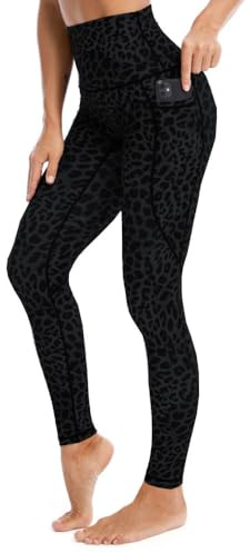 FASH-ICONS Yoga-Leggings für Damen, Leopardenmuster, hohe Taille, nicht durchsichtig, Seitentaschen, weich, dehnbar, Größe 34-42, Dunkelgrauer Leopardenmuster, M