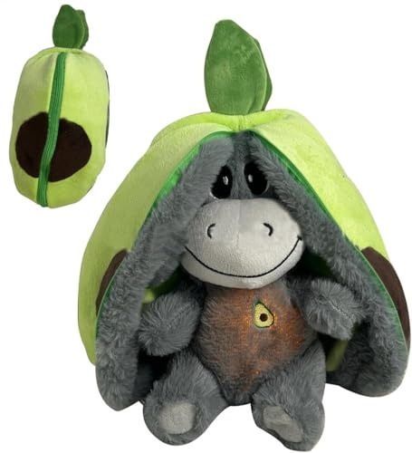 Atmendes Stofftier, Schlafender Plüsch Esel, Schlummer Esel Kuscheltier Mit Atembewegung Und Musik, Weiches Erdbeer Avocado Plüschtier Puppe, Avocado Donkeys Breathing Stuffed Animals for Anxietys