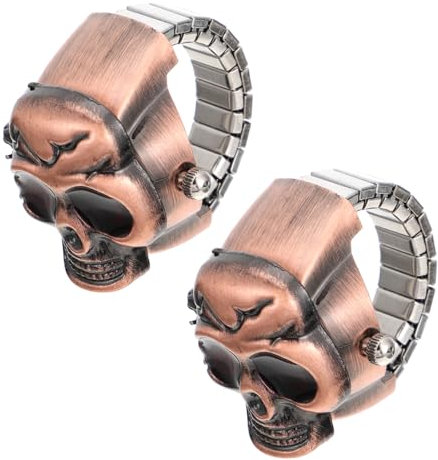 RVHAOODI 2pcs Vintage Mode Creative Eyed Ghost Skull Flip Ring Uhren einzigartig