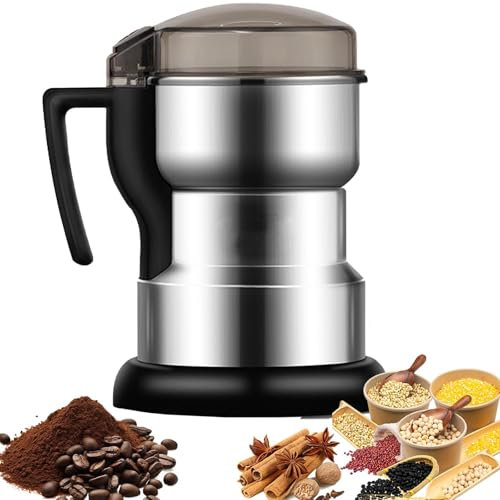 Electric Spice Grinder – 200/300/400W Stainless Steel Grinder, High-Speed Portable Blender for Coffee Beans, Spices, Herbs, Nuts, Grains & Seeds, 200g Capacity 300W