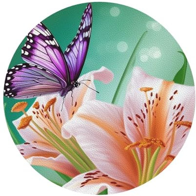 Getränkeuntersetzer, Lilien und Schmetterling, Untersetzer für Getränke, Leder, saugfähig, hitzebeständig, Tassen-Matten, Kaffeetassen-Pads, Einweihungsgeschenke für neues Zuhause, 4 Stück