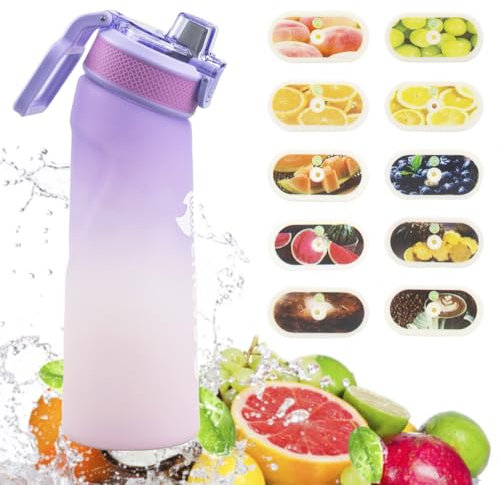 BOPELMALLS Scented Water Bottle with 10 Flavour Pods,700ml BPA-free 0 Sugar Calorie Sports Water Bottle Leak Proof Water Bottle with Straw for Fitness and Outdoor Sports (Purple Pink)