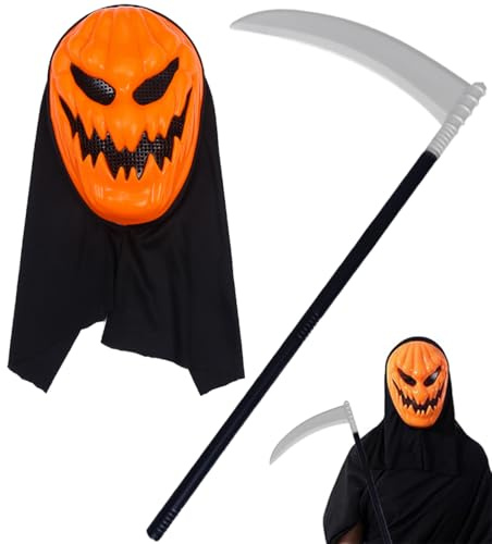 BlinBlin Halloween Kürbis Maske Set – Zerlegbare Sense für Halloween, Cosplay und Karneval