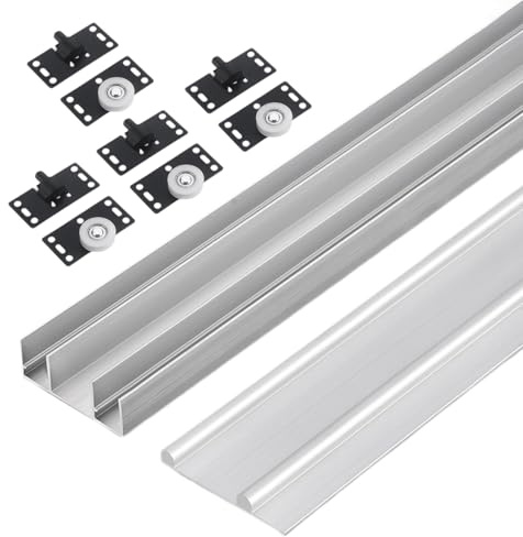 Unikicool Binario per Porta a Scomparsa,Kit Binario per Porta Scorrevole Doppia,Binario Scorrevole Invisibile,Porta Scorrevole a Doppio Binario,Adatto per vetrine,armadi e Guardaroba.