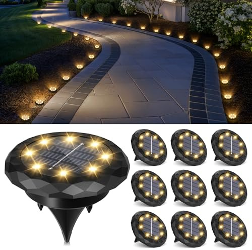 Solpex 10 Stück Solarlampen für Außen Garten, 8 LED Solar Bodenleuchten Aussen, IP65 Wasserdicht Gartenbeleuchtung, Terrassenbeleuchtung für Weg, Einfahrt, Pool, Garten, Hof (Warmweiß)