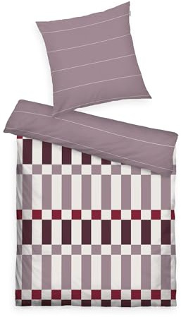 Tom Tailor Soft-Renforcé-Bettwäsche, 80x80 cm + 135x200 cm, 100% Baumwolle/Renforcé, mit Wendemotiv und farbigem Reißverschluss, Bold Check Lila, Pflaume (Cozy Mauve, Plum & Off White)