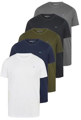 BadRhino Big & Tall 5 Pack Black/White/Navy Blue/Green/Grey Extra Long Core T-Shirts - Men's - Plus Size Curve