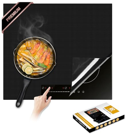 Neu Upgegradet Induktionskochfeld Schutzmatte 61x53cm | Herdabdeckplatte | Herdabdeckung Ceranfeld | 300°C (572°F) hitzebeständig | Power Boost kompatibel | Verhindert Topfrutschen & Kratzer
