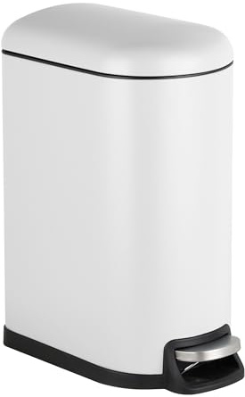 Relaxdays Pedal Bin with Soft-Close Mechanism, Removable Inner Bucket, 10L, Bathroom Cosmetic Bin, White 39x18.5x31.5cm