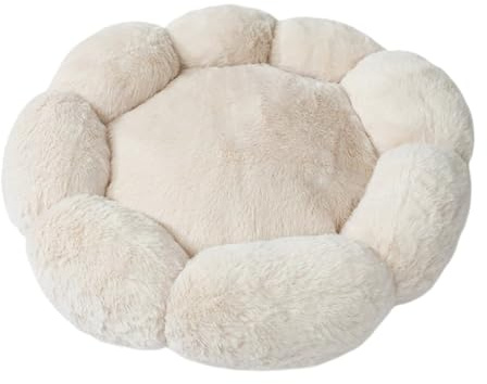 Mateju Hundebett Flauschig, Plüsch Haustierbett Katzenbett Flauschig Weiche Warme Hundekissen mit rutschfest Unterseite Blume Form Katzenkissen für Mittelgroße Kleine Hunde Katzen (Beige,50cm)
