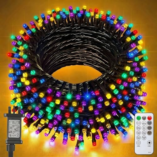 Jsdoin Christmas Tree Lights Plug in,20m 200 LED Outdoor Fairy Light Mains Powered, Waterproof Multicolour String Light with Remote/8 Modes/Timer for Outside Indoor Garden Bedroom Decorations
