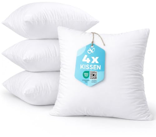 Flowen Kissen 35x35 Kopfkissen 4er Set für Sofa und Bett Innenkissen Hypoallergene Anti-Milben Kissenfüllung mit Weicher Gesteppter Kissenbezug 100% Polyester für Haus/Hotel
